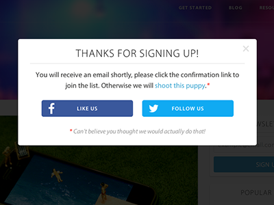 Sign up acknowledgement button modal pop up popup sign up ui ux