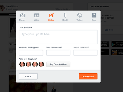 Rebound: Post Content Modal add create icons menu newsfeed post status ui ux