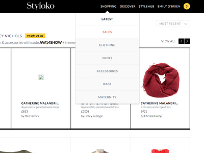 Styloko navigation dropdown list menu nav navbar navigation shopping ui ux web