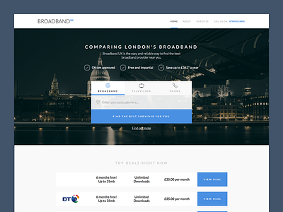 Broadband Comparison Site app broadband comparison icons landing page london nav ui ux web