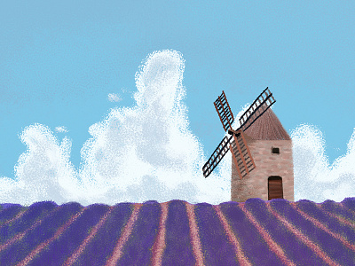 Lavender Field cloud landscape lavender purple windmill