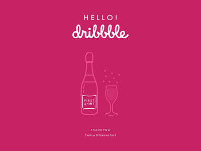 Hello Dribbble! champagne debut dribbble first hello illustration