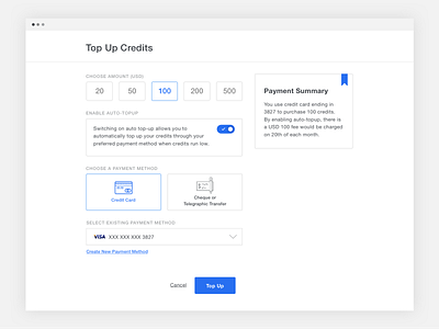 Top Up Credits design ui ux