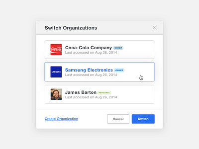 Switch Orgs design ui ux