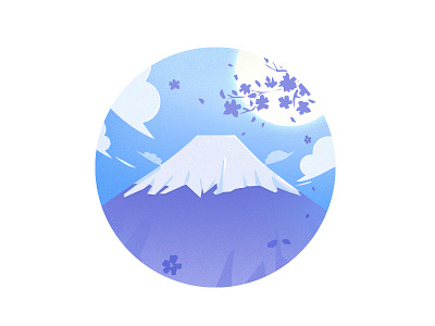 Mount Fuji blossom，snow cherry illustration， japan mountain ，