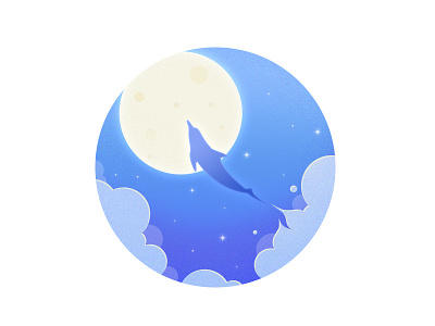 Fly Me To The Moon fish flat illustration moon night sky