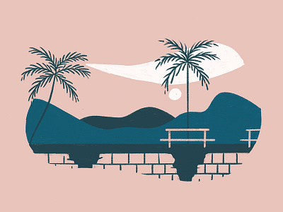National Park sketch WIP brick dune illustration clouds mountains palm tree wall