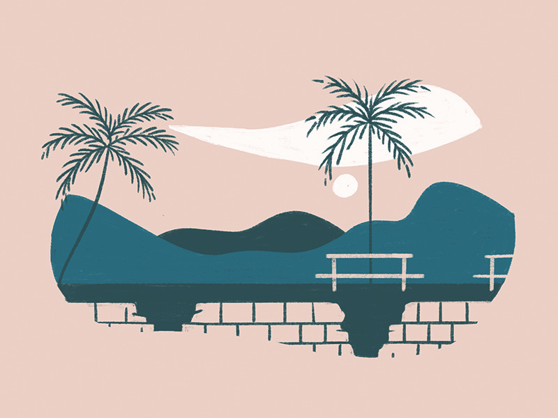 National Park sketch WIP illustration clouds brick wall dune tree palm mountains