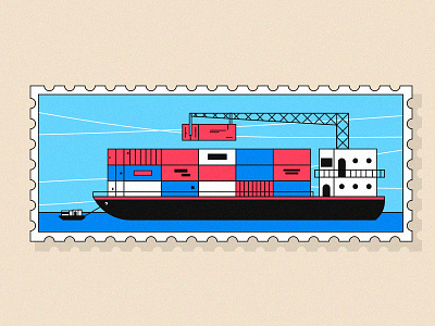 Boat or a ship? IDK boat cargo illustration sea ship sky stamp