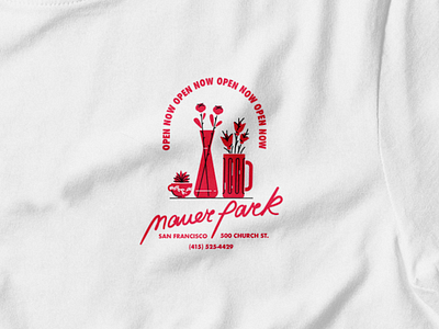 Mauerpark tshirt beer coffee cup flowers illustration lettering logo open now red san francisco script white
