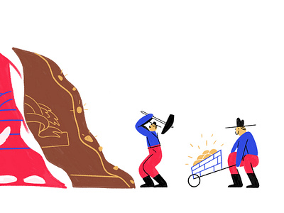 Gold And Chocolate spot for the Culture trip charachter chocolate gold hat illustration miners mining people