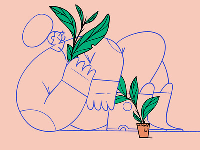 Plant lover character illustraion leaf plant pot woman
