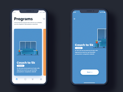 Running App First screens blue couch running app running cycle uiux