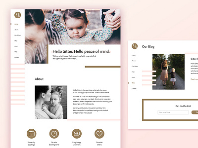 Hello Sitter baby clean design geometric main page minimalistic pink ui ux web website white