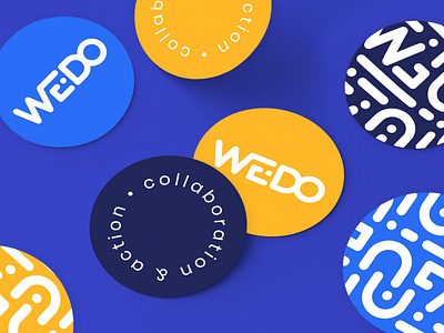 WE•DO Rebrand Sticker Pack blue brand identity brand pattern branding design bright bright color design geometric pattern sticker design stickers yellow