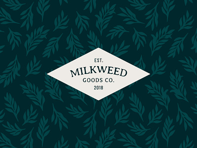 Milkweed Logo Option 1 badge badge logo brand identity brand pattern branding branding design dark green design green illustration logo pattern plant plants simple typography vintage vintage badge vintage font vintage logo