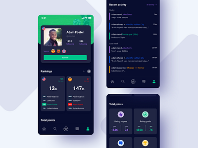 Sports app - profile page clean concept dark mode mobile app mobile ui profile profile page social app ui design