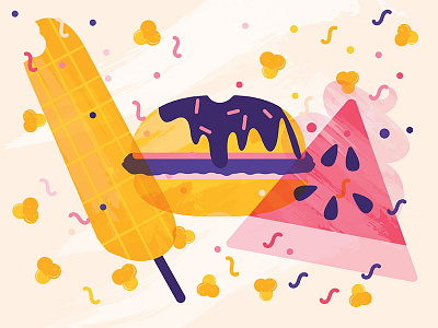 Country Fair Food caramel corn corn donut food food illustration illustration pink purple texture watermelon yellow