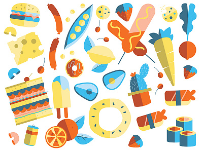 Food Fun bagel blue food fruit icon illustration orange pogo sandwich vegetable yellow