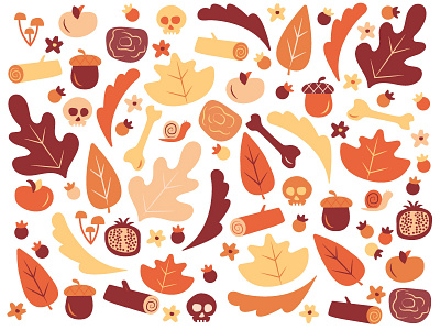 Feelin' like Fall acorn autumn berry fall illustration leaves orange pattern yellow