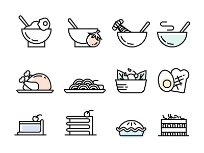 Set of Food Icons cake cookbook food icon iconography icons illustration line linework pasta