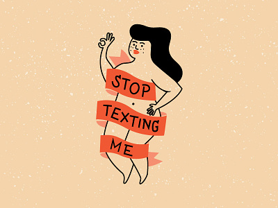 Stop Texting Me banner design illustration naked pink red texting woman