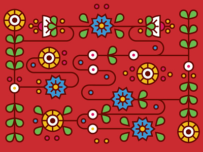 Flower Circuitry 1970s blue circuitry design flower flower illustration flowers folk art geometric geometry pattern red yellow