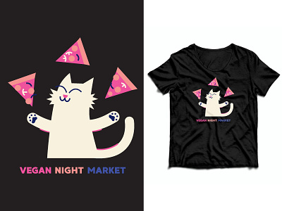 Vegan Night Market Shirt black cat cat drawing design graphic design illustration market pink pizza vegan