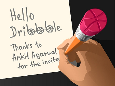 Debut shot debut eraser hand hello dribbble illustration logo pencil vector
