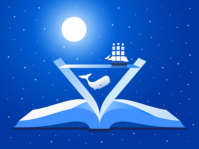 Moby Dick art book cachalot design fish illustration moon moonlight ship stars vector vessel whale whaler