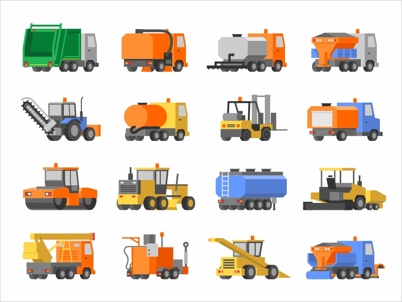 Icons of road construction and harvesting equipment by Alex Boiko on ...