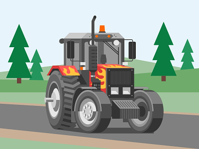 Tractor art asphalt car design equipment fire illustration red tractor tuning vector