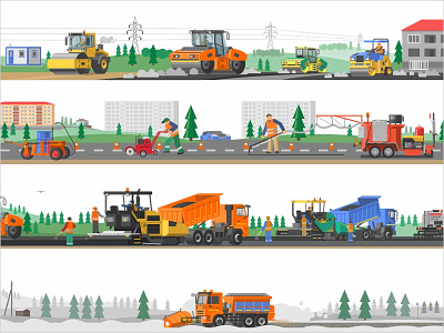 Illustrations for the website art asphalt car construction design equipment icon illustration landscape paver paving road roller tractor truck vector