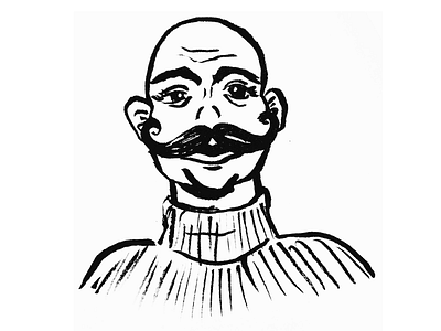 Retired circus man bald eyes illustration ink mustache turtle neck