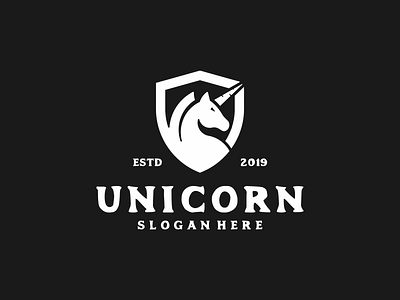 Unicorn + Shield Logo badge emblem simple standing unique