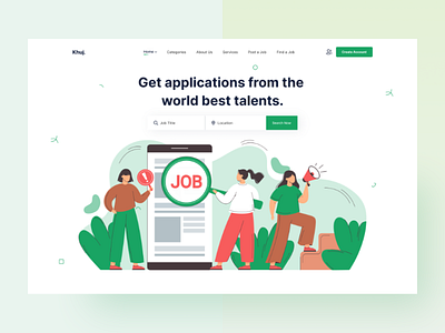 Job Finder - Landing Page Website design illustration job job finder landing page minimal ui ui design uiux web template