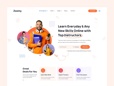 E-Learning Platform Landing Page academy business college courses education education center elearning interface kindergarten landing page lms minimal online online courses school tuition tutoring ui design university web template