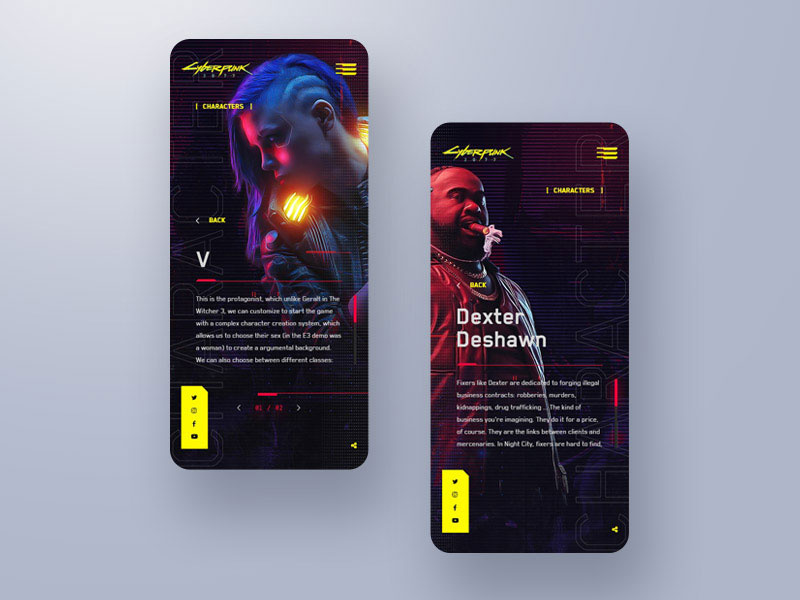 Cyberpunk 2077 xboxone ps4 game website interaction mobiledesign uxdesign uidesign webdesign