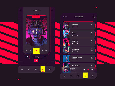 App MusicGo 🎧 app appdesign cyberpunk 2077 futurist interaction interfacedesign minimal music app play playlist uidesign uxdesign