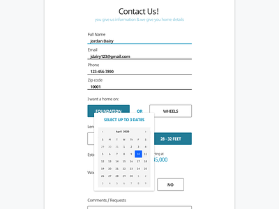 Contact Us: Reformatted blue contact us datepicker design forms