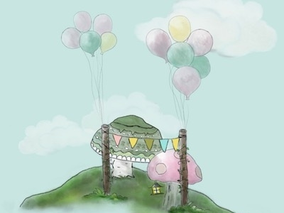 Need Constructive Feedback balloons mushrooms watercolors whimsical