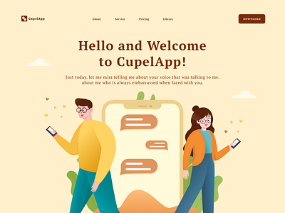 CupelApp - Couple with gadget app design clean couple gadget home illustration landing page landing page design lifestyle people ui ux