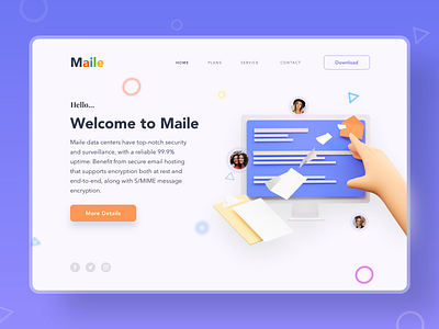 Maile : Service Product Landing Page - Email 3d agency agency logo blender email homepage illustration landing page landing page ui low poly uiux web