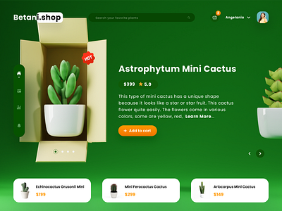 Mini Cactus Landing Page 3d blender cart design green illustration landing page shop ui ux website website design