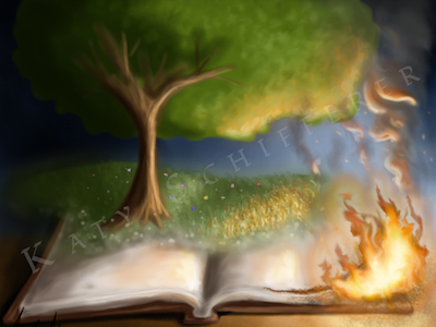 Burning Book book burning burning book fire flame magic tree