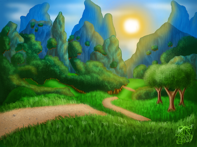 Mountains blue digital drawing green happy illustration mountains