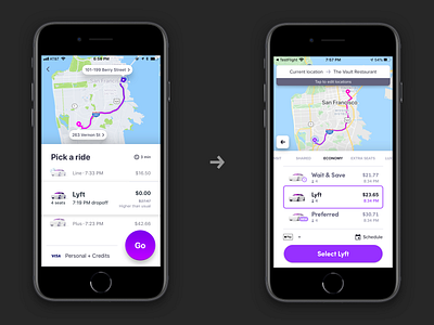 Lyft Carousel Mode Selector UI android android app intuitive ios iphone lyft material material design mobile redesign redesigned ui user friendly ux