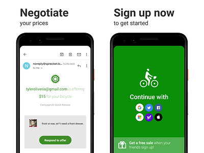 Sprocket Android New ASO Negotiate & Sign Up Screenshots android app bicycle bike experiment green mobile negotiate play store sign up sprocket test ui value