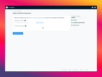 OneSignal macOS SDK Setup Redesign apple apple design configure mac macintosh macos notification notifications onesignal progress redesign setup ux web