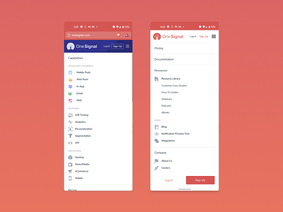 OneSignal Website Mobile Navigation Redesign